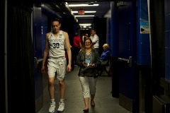 Willson serving on the NCAA Women’s Final Four media coordination committee walking with UConn All-America and WNBA star Brianna Stewart.